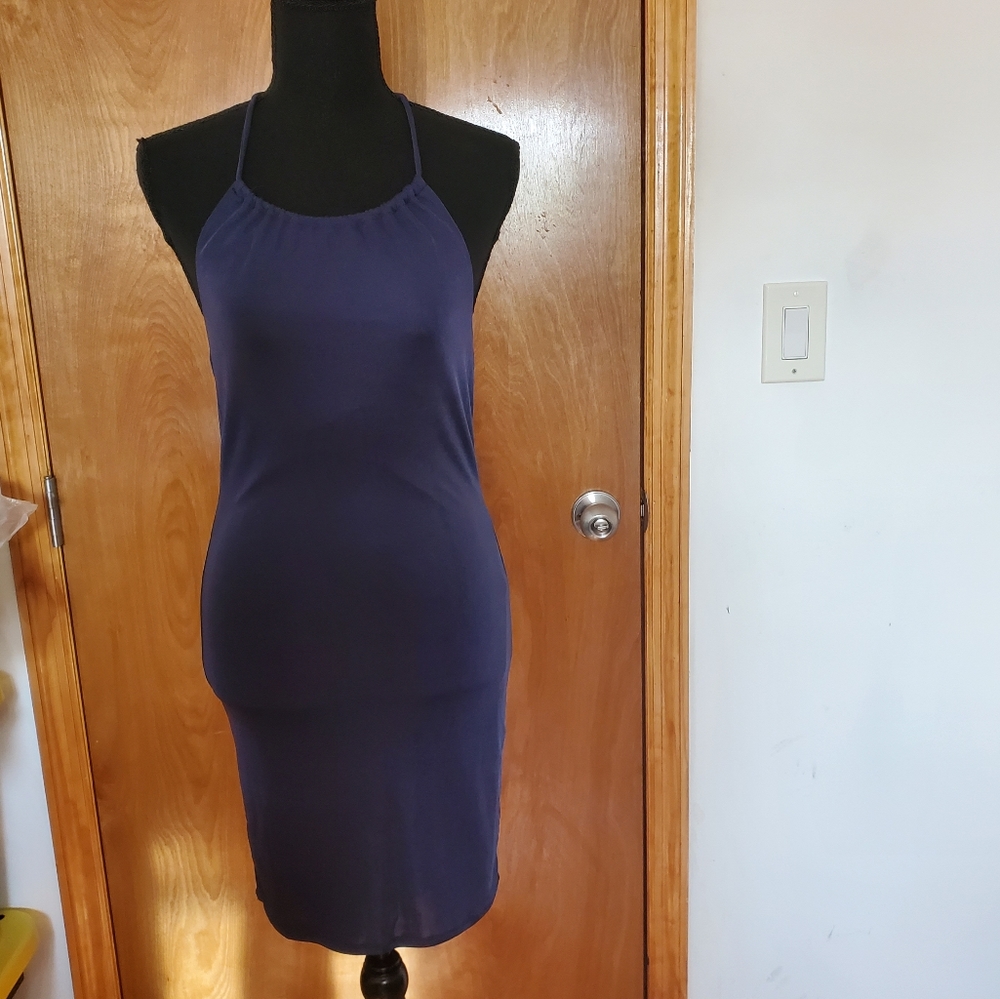 Forever 21 halter mini bodycon backless navy blue dress size medium NWT
